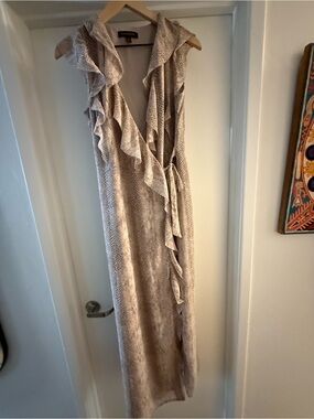 Banana Republic Taupe Ruffle Wrap Maxi Dress